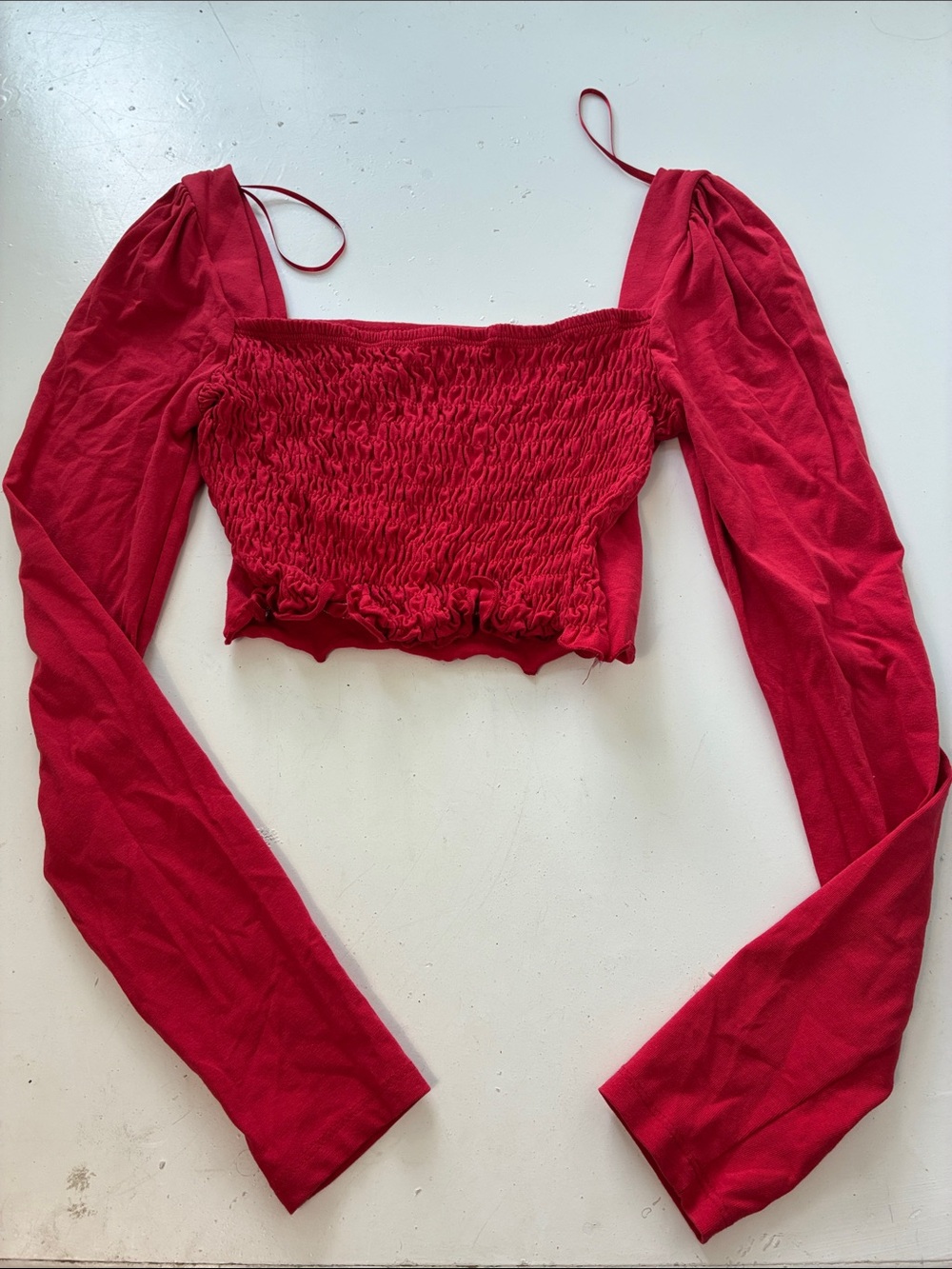 Topshop Sz 6 Red Long Sleeve Cropped Going Out Top Blouse